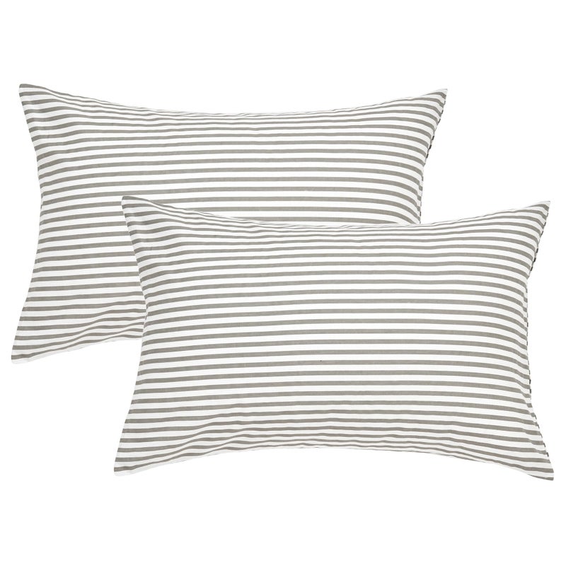 JELLYMONI 100% Natural Cotton Striped Pillowcases Set, 2 Pack White and Grey Stripes Pattern Printed Pillow Covers with Envelope Closure(Pillows are not Included)(King(20Ã—36inches)) - Image 1